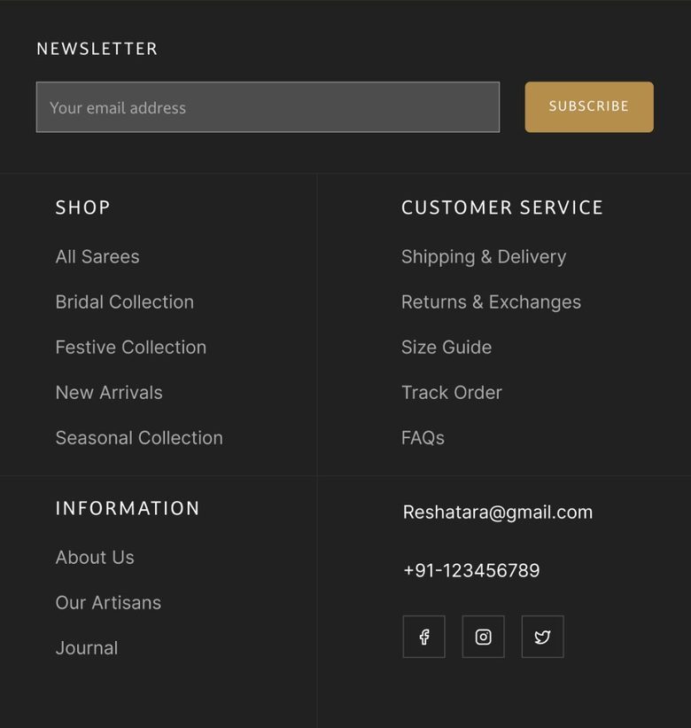 Footer: newsletter, shop, information and customer service