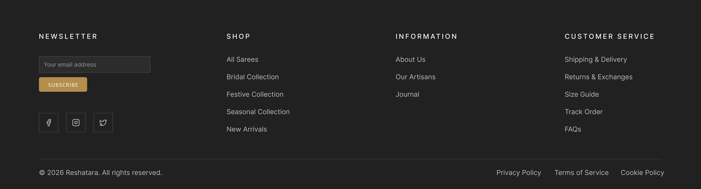 Footer: newsletter, shop, information and customer service