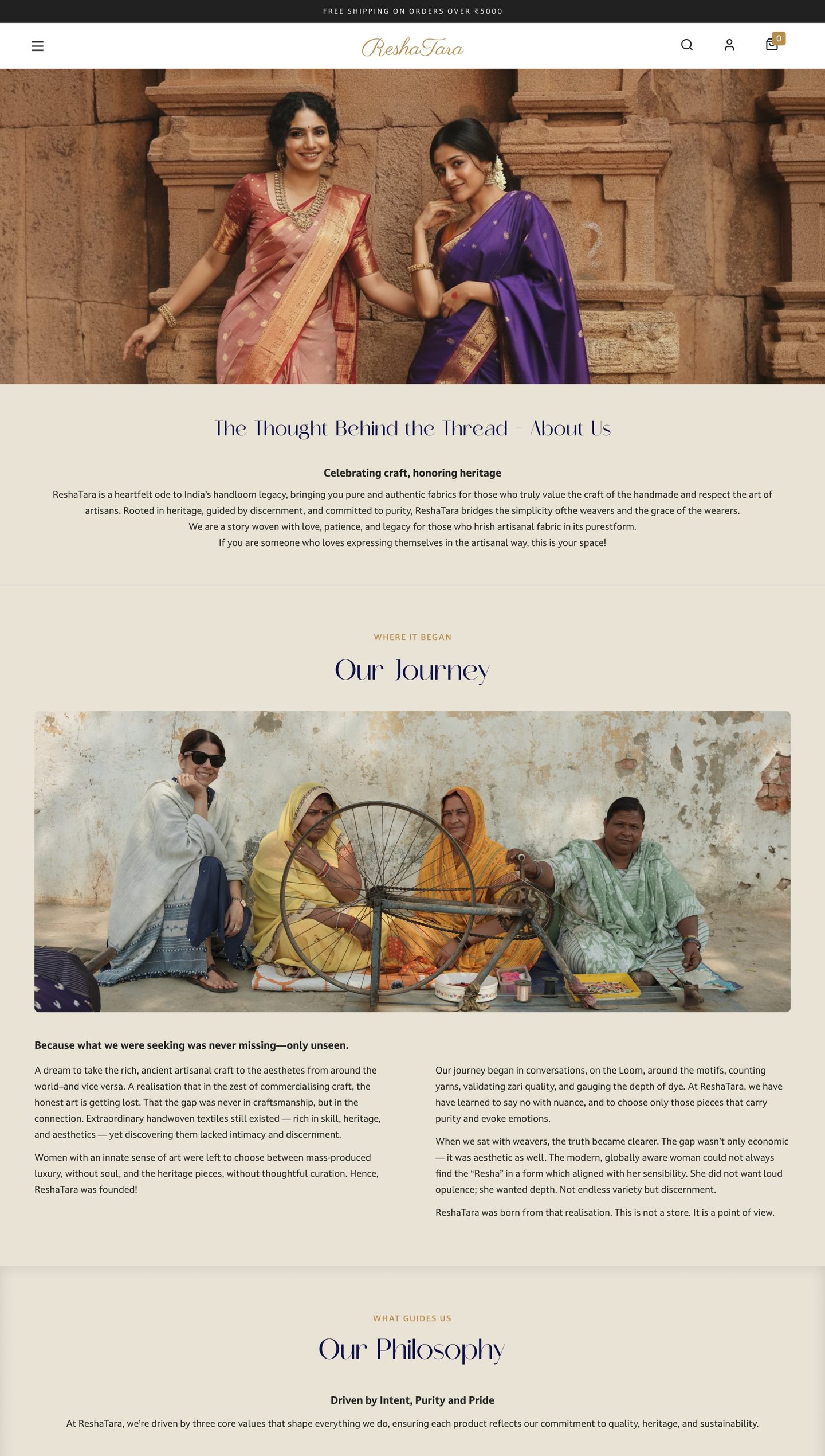 The About page from the header to Our Philosophy