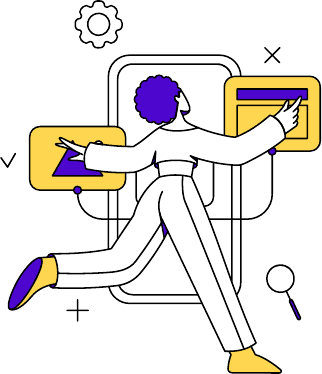 Illustration: a designer rearranging interface panels